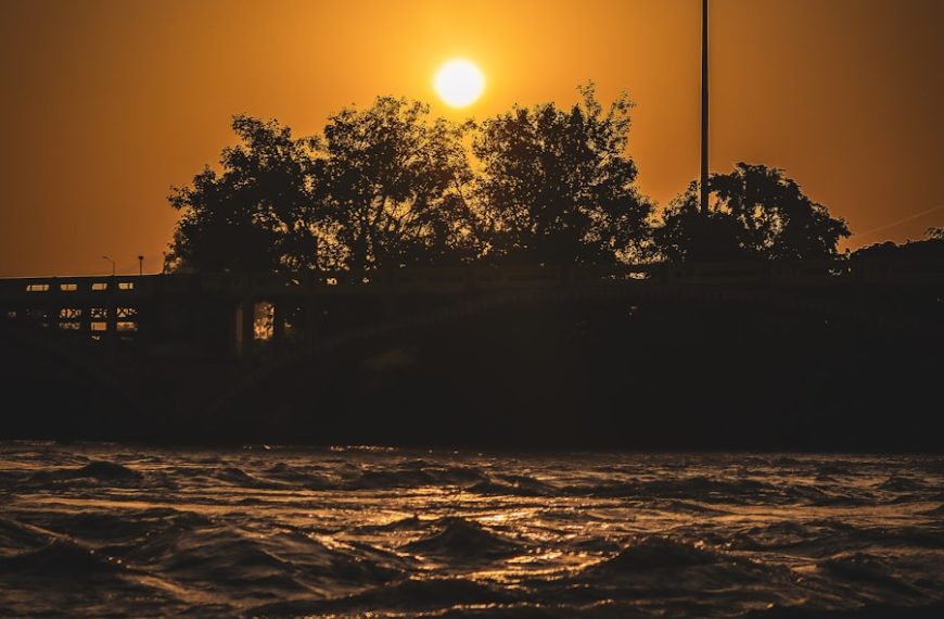 the sun is setting over a body of water