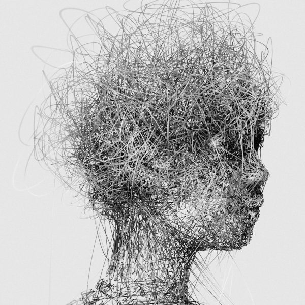 a black and white photo of a woman's head