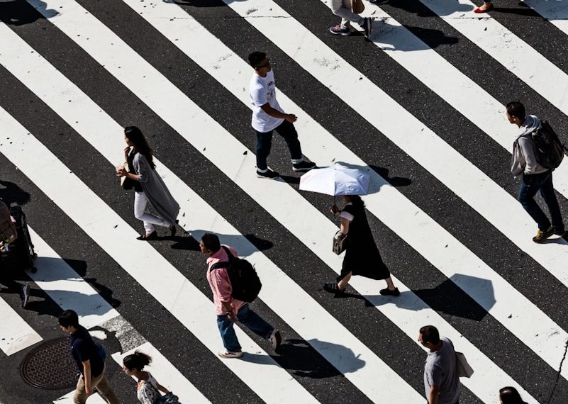 peoples walking on pedestrian lane